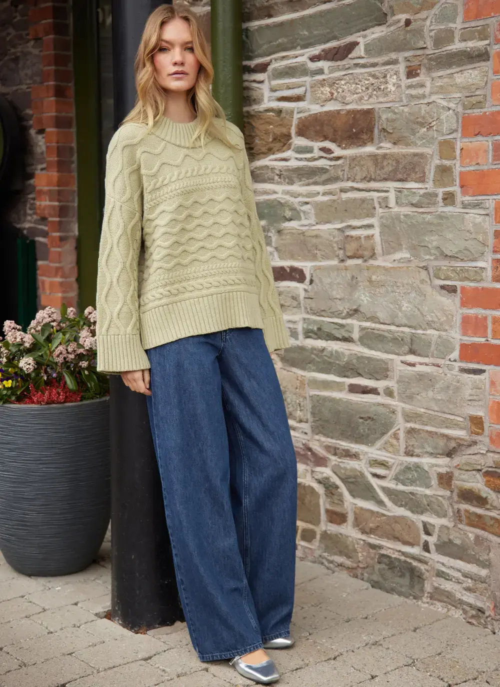 Horizontal Aran Crew Neck 
